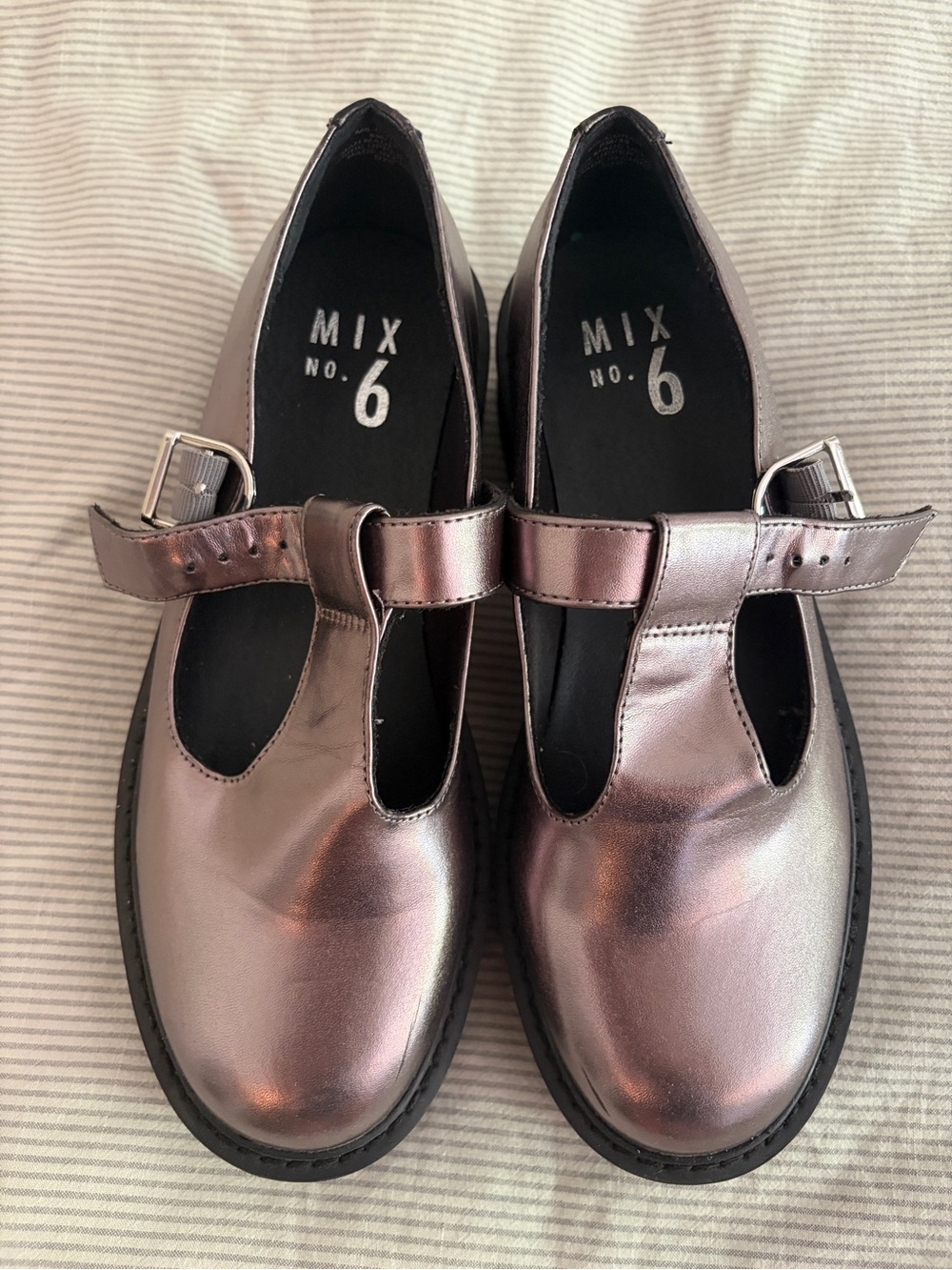 Women’s Metallic Silver T‑Strap Mary Jane Shoes Mix No. 6